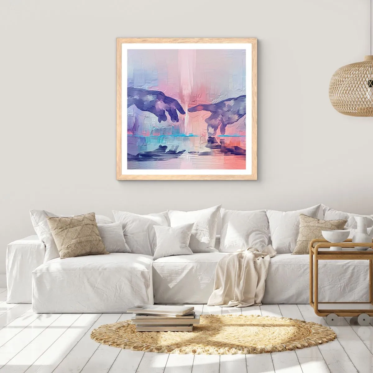 Plagát v ráme zo svetlého duba - Božská iskra života - 60x60 cm