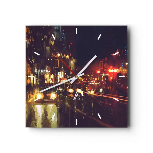 Nástenné hodiny - Ponorená do svetiel noci - 30x30 cm