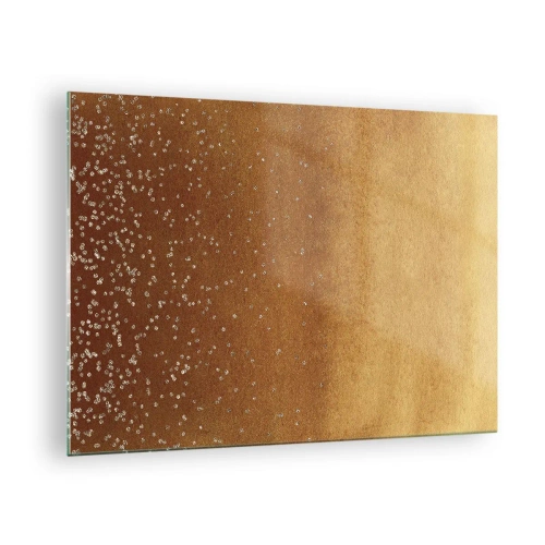 Obraz na skle - Zlatý abstraktný vzor s jemnými odleskami - 70x50cm - Zrodenie svetla - Moderná nástenná dekorácia do obývacej izby a spálne ARTTOR