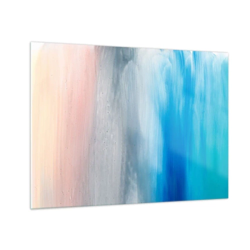 Obraz na skle - Zvislé pruhy pastelových a modrých farieb v abstraktnom štýle. - 70x50cm - Živly: vzduch - Moderná nástenná dekorácia do obývacej izby a spálne ARTTOR