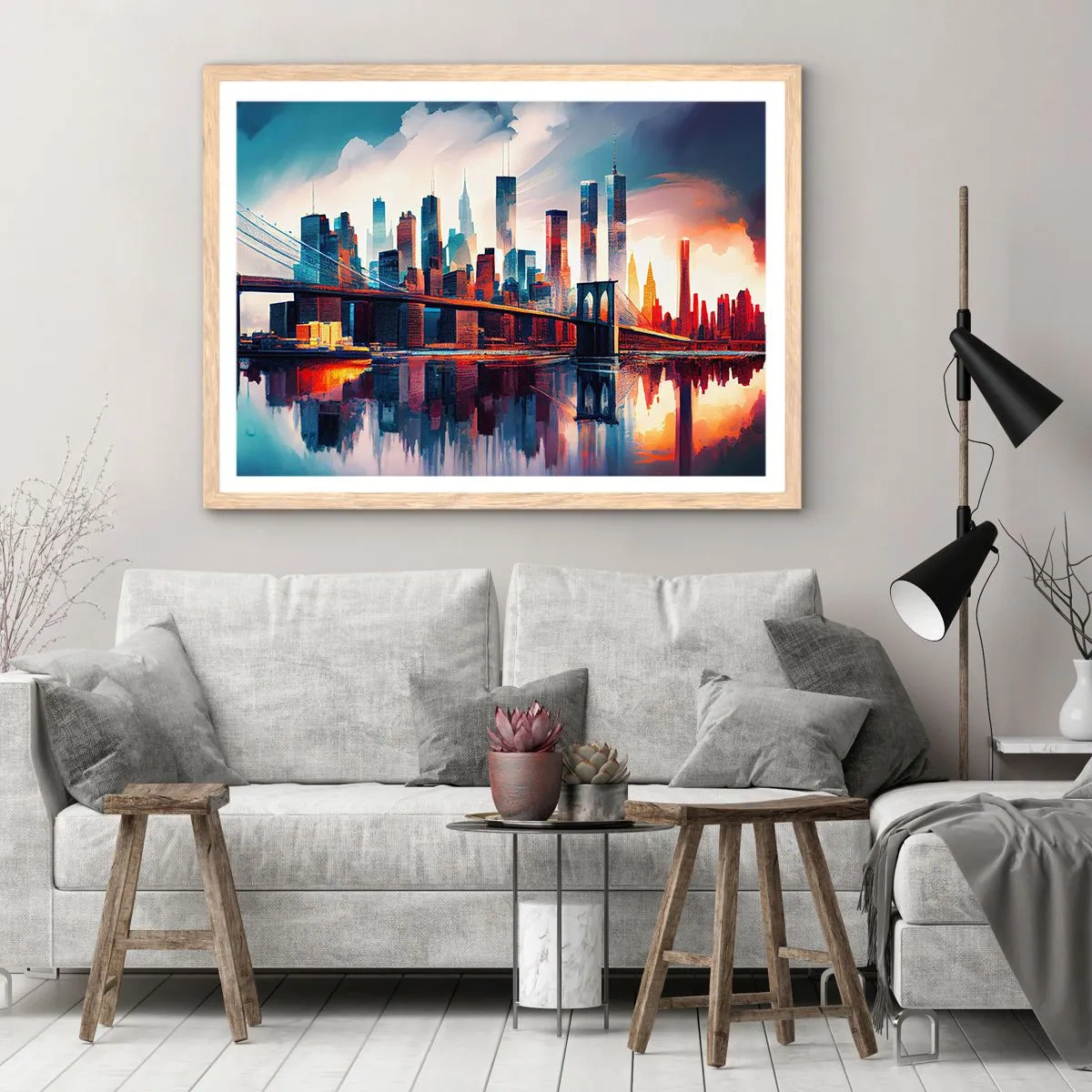 Plagát v ráme zo svetlého duba - Famózny New York - 40x30 cm