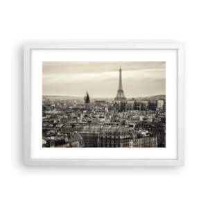 Plagát v bielom ráme - Nad strechami Paríža - 40x30 cm