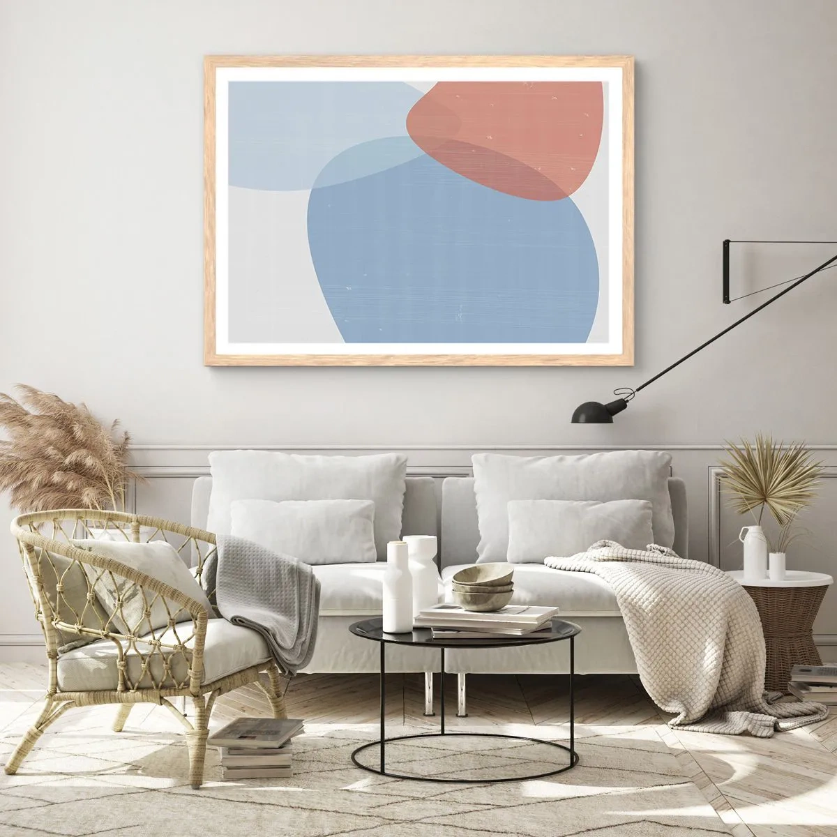 Plagát v ráme zo svetlého duba - Pastelové vzťahy - 70x50 cm