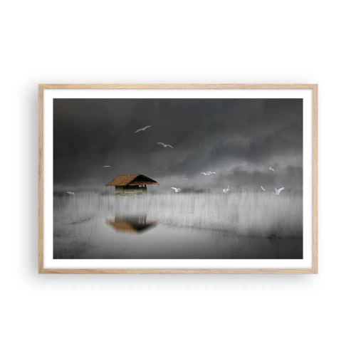 Plagát v ráme zo svetlého duba - Úkryt pred dažďom - 91x61 cm