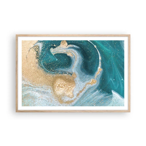 Plagát v ráme zo svetlého duba - Vír zlatej a tyrkysovej - 91x61 cm