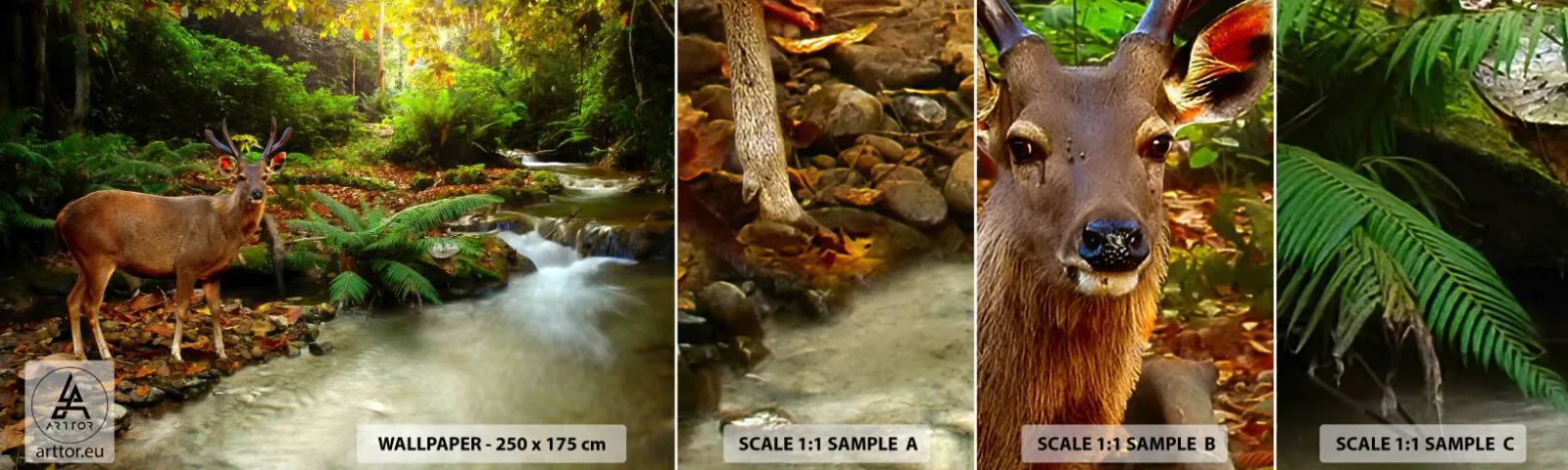 Vzorka Fototapeta Standard Eco - Vítajte v mojom svete - Krajina, Zvieratá, Jeleň - 100x30 cm