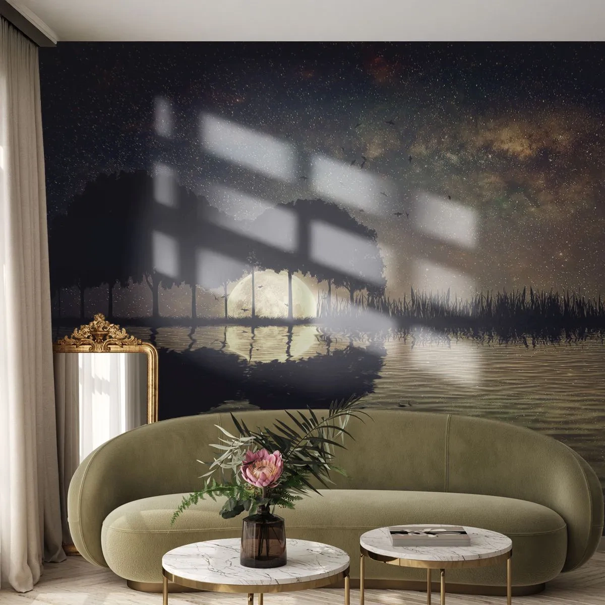 Fototapeta Premium Canvas - Noc na konci sveta - Krajina, Jazero, Mesiac - 350x256 cm