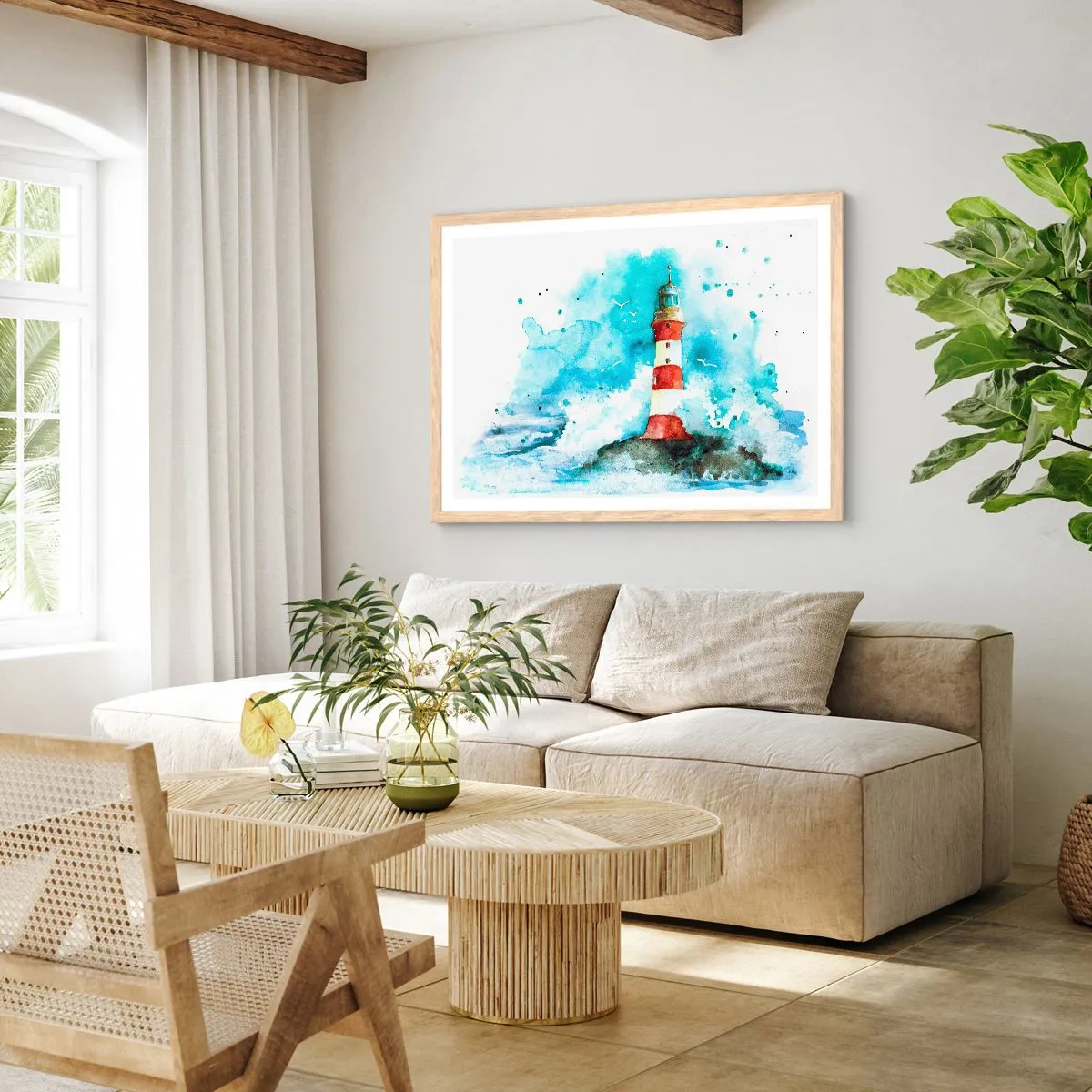 Plagát v ráme zo svetlého duba - Jednota živlov - 100x70 cm