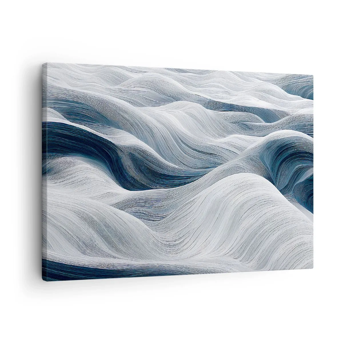 Obraz na plátne - Vlnité čiary v odtieňoch modrej a bielej - 70x50cm - Biele a modré vlny - Moderná nástenná dekorácia do obývacej izby a spálne ARTTOR