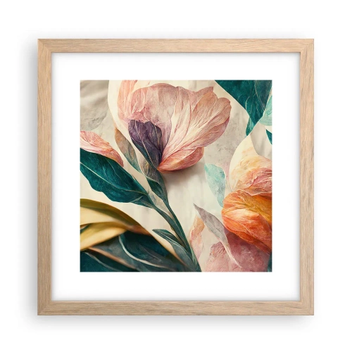 Plagát v ráme zo svetlého duba - Kvety južných ostrovov - 30x30 cm