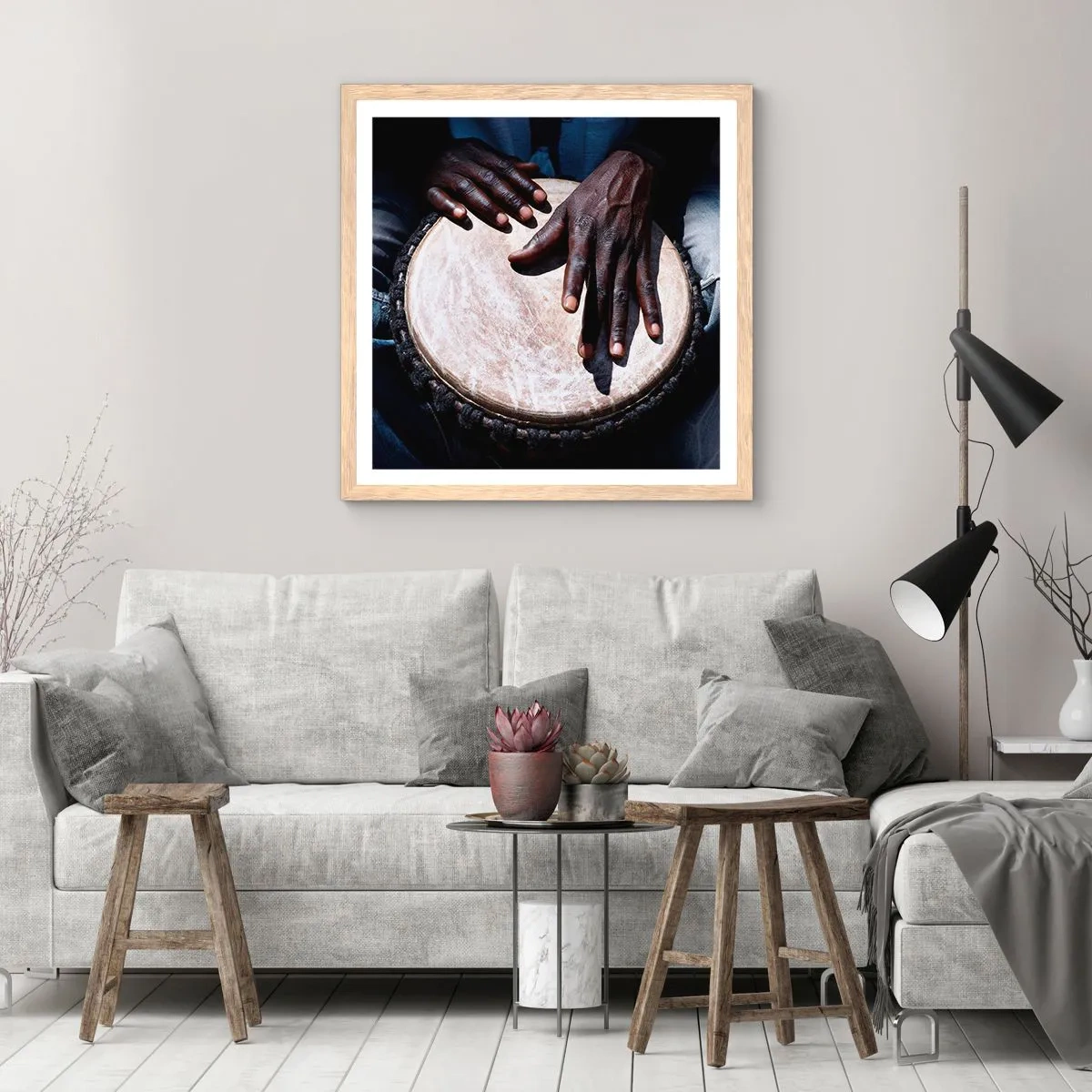 Plagát v ráme zo svetlého duba - Žite vo svojom rytme - 50x50 cm