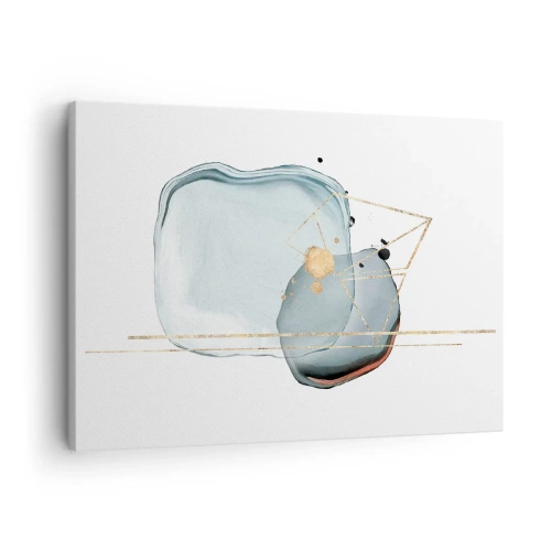 Obraz na plátne - Abstraktné tvary v odtieňoch modrej a zlatej na bielom pozadí - 70x50cm - Štúdia kvapky - Moderná nástenná dekorácia do obývacej izby a spálne ARTTOR