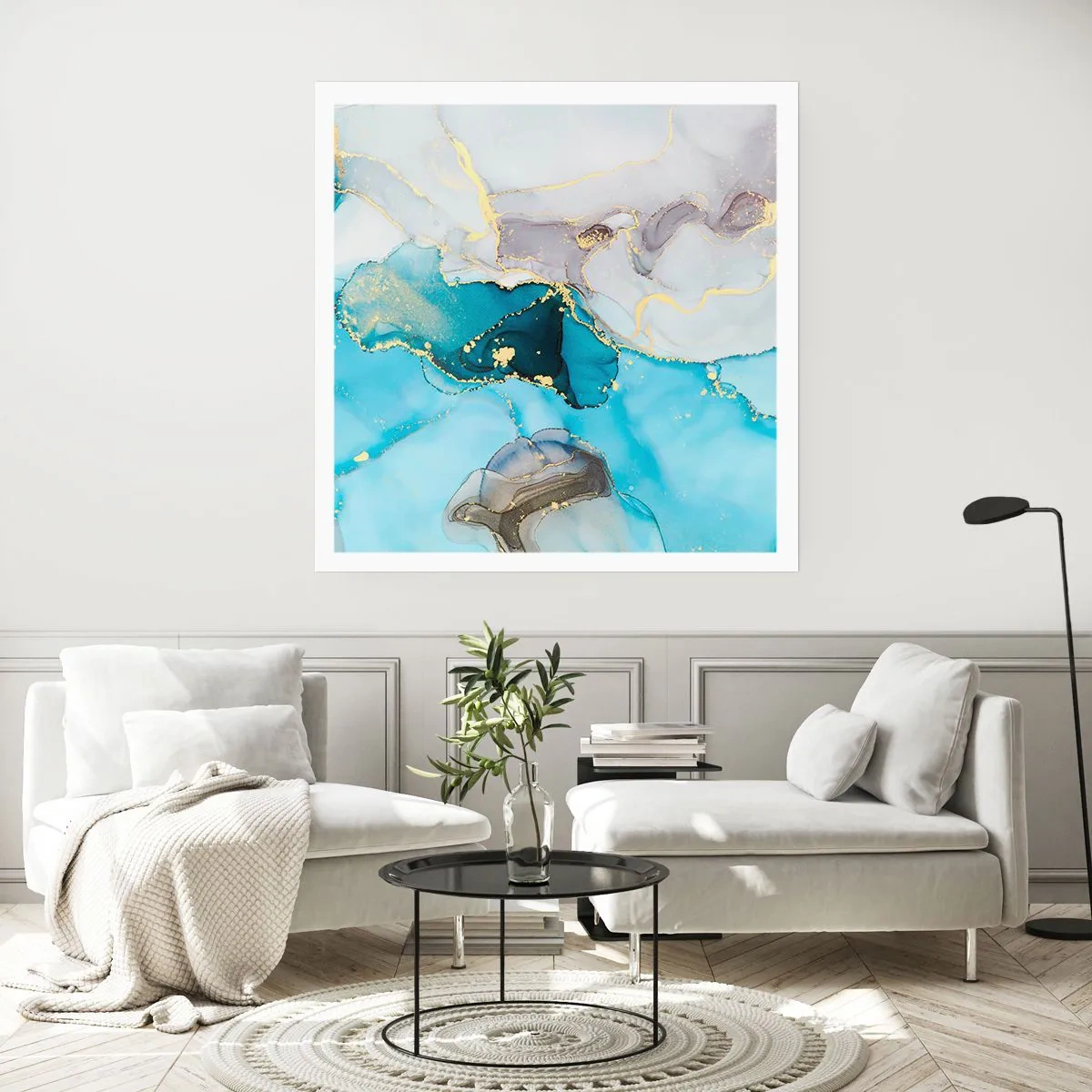 Plagát - Štúdia o stretnutí šedej a tyrkysovej - 60x60 cm