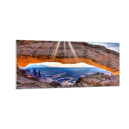 Obraz na skle - Skalnou bránou - 100x40 cm