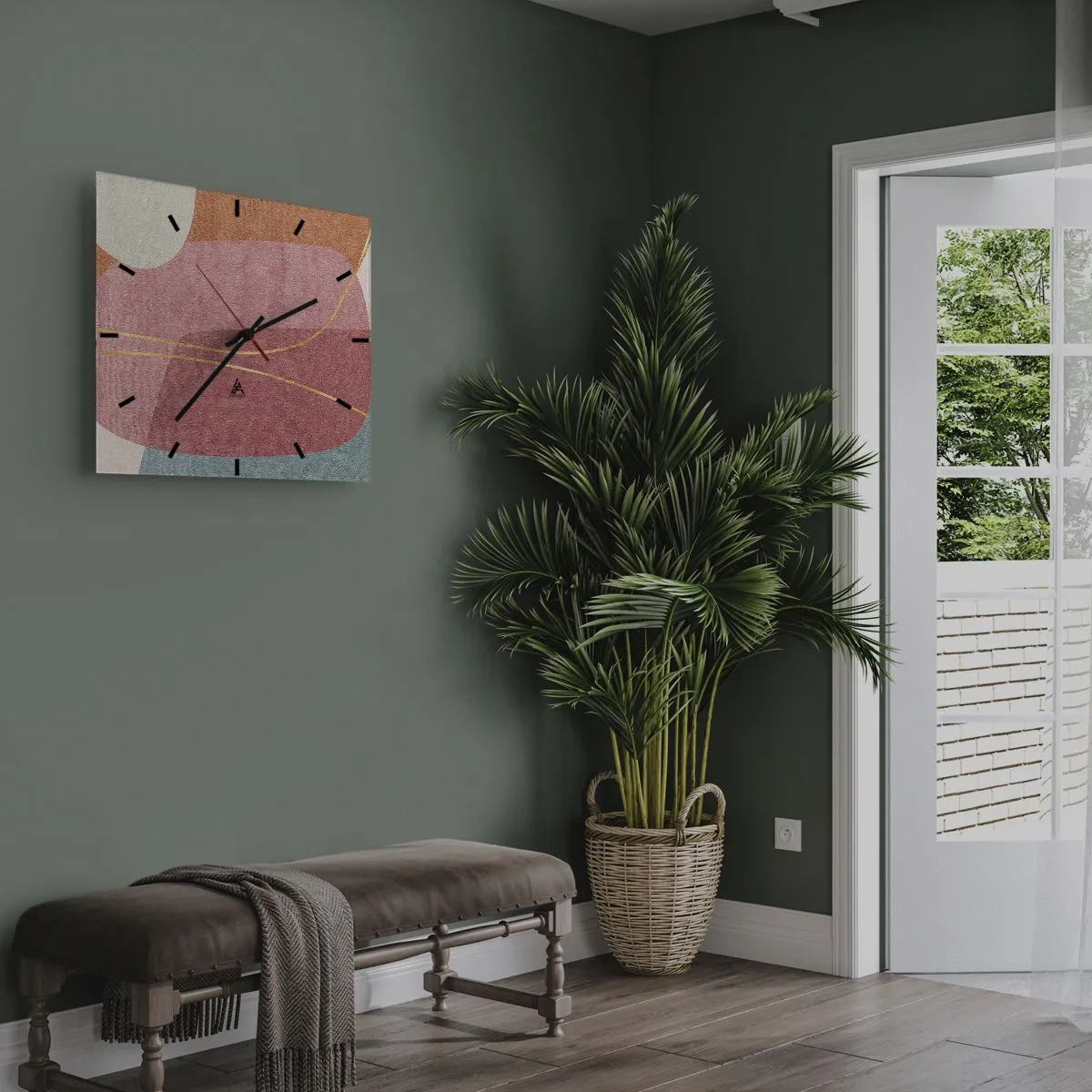 Nástenné hodiny - Pastelová kompozícia so zlatou niťou - 30x30 cm