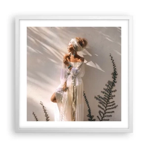 Plagát v bielom ráme - Slnko a dievča - 50x50 cm
