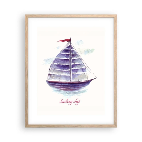 Plagát v ráme zo svetlého duba - Napnuté plachty a pokojná voda - 40x50 cm