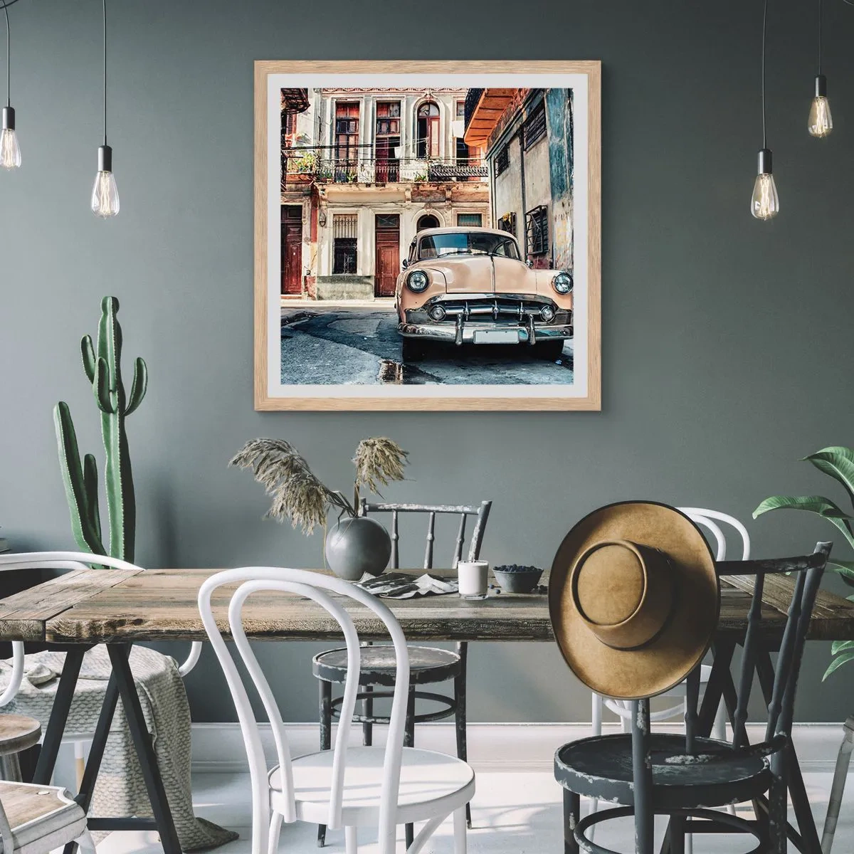 Plagát v ráme zo svetlého duba - Siesta v Havane - 30x30 cm