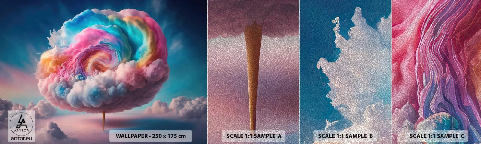 Vzorka fototapety Premium Sand - Sen o zábavnom parku - Pastel, Mraky, Sladký - 100x30 cm