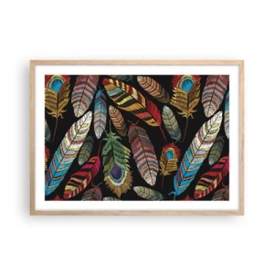 Plagát v ráme zo svetlého duba - Vtáčí karneval - 70x50 cm