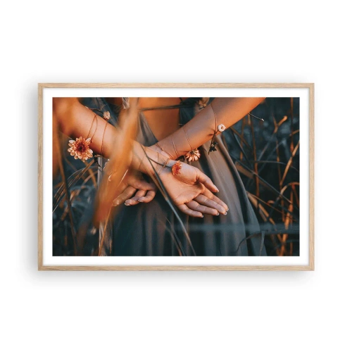 Plagát v ráme zo svetlého duba - Prepojená s prírodou - 91x61 cm