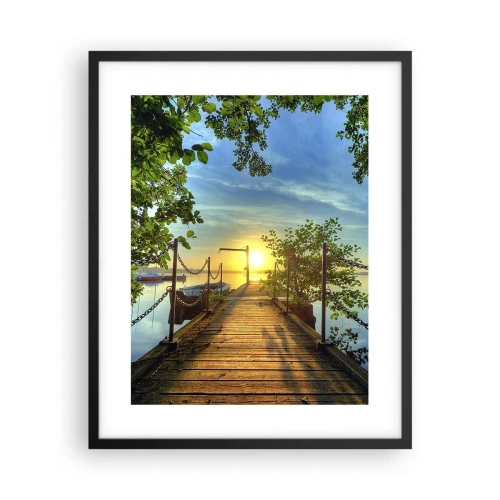 Plagát v čiernom ráme - Západ pri vode - 40x50 cm