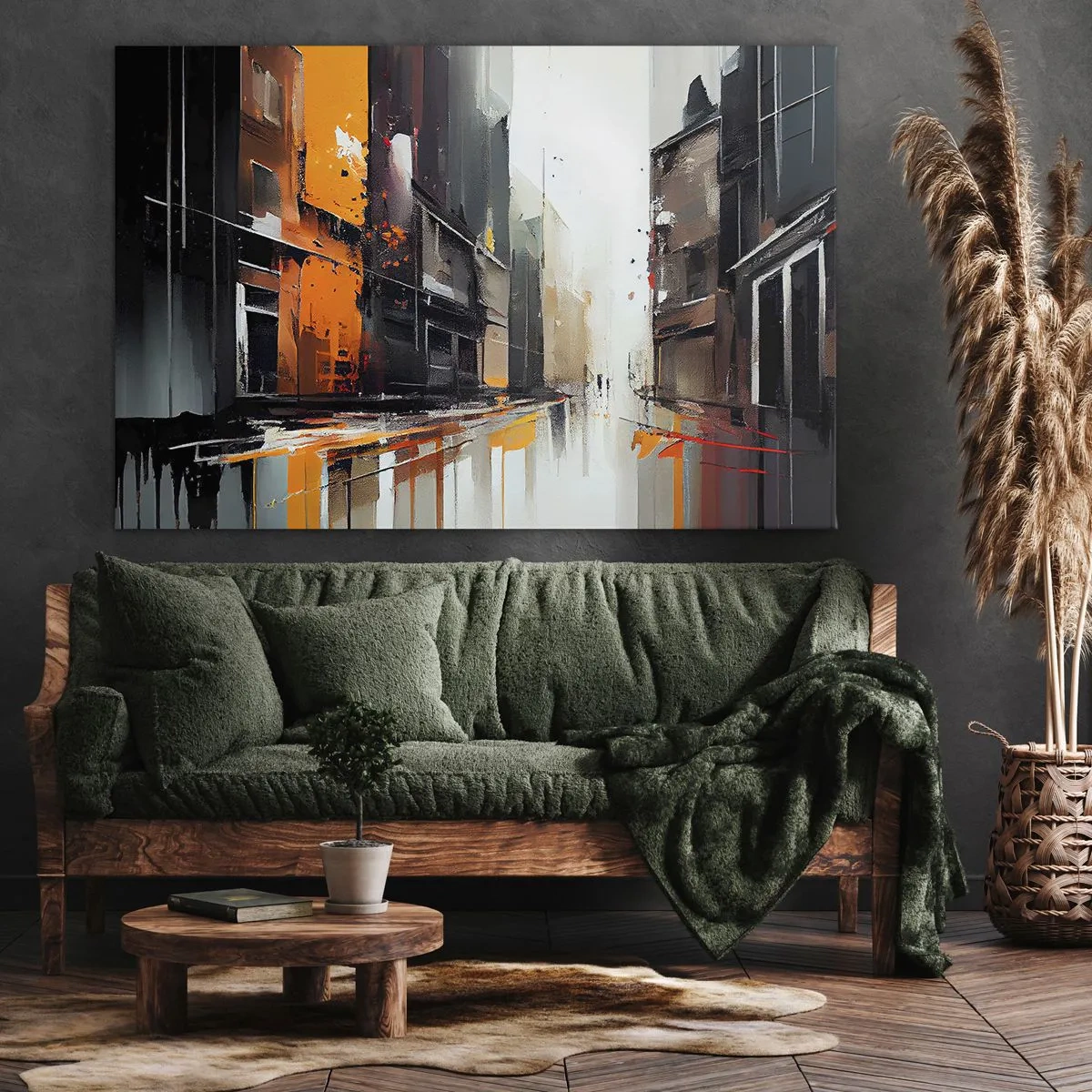 Obraz na plátne - Abstraktný pohľad na mestskú ulicu v daždi - 70x50cm - Daždivý deň - Moderná nástenná dekorácia do obývacej izby a spálne ARTTOR