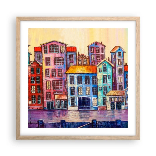 Plagát v ráme zo svetlého duba - Mesto ako z rozprávky - 50x50 cm