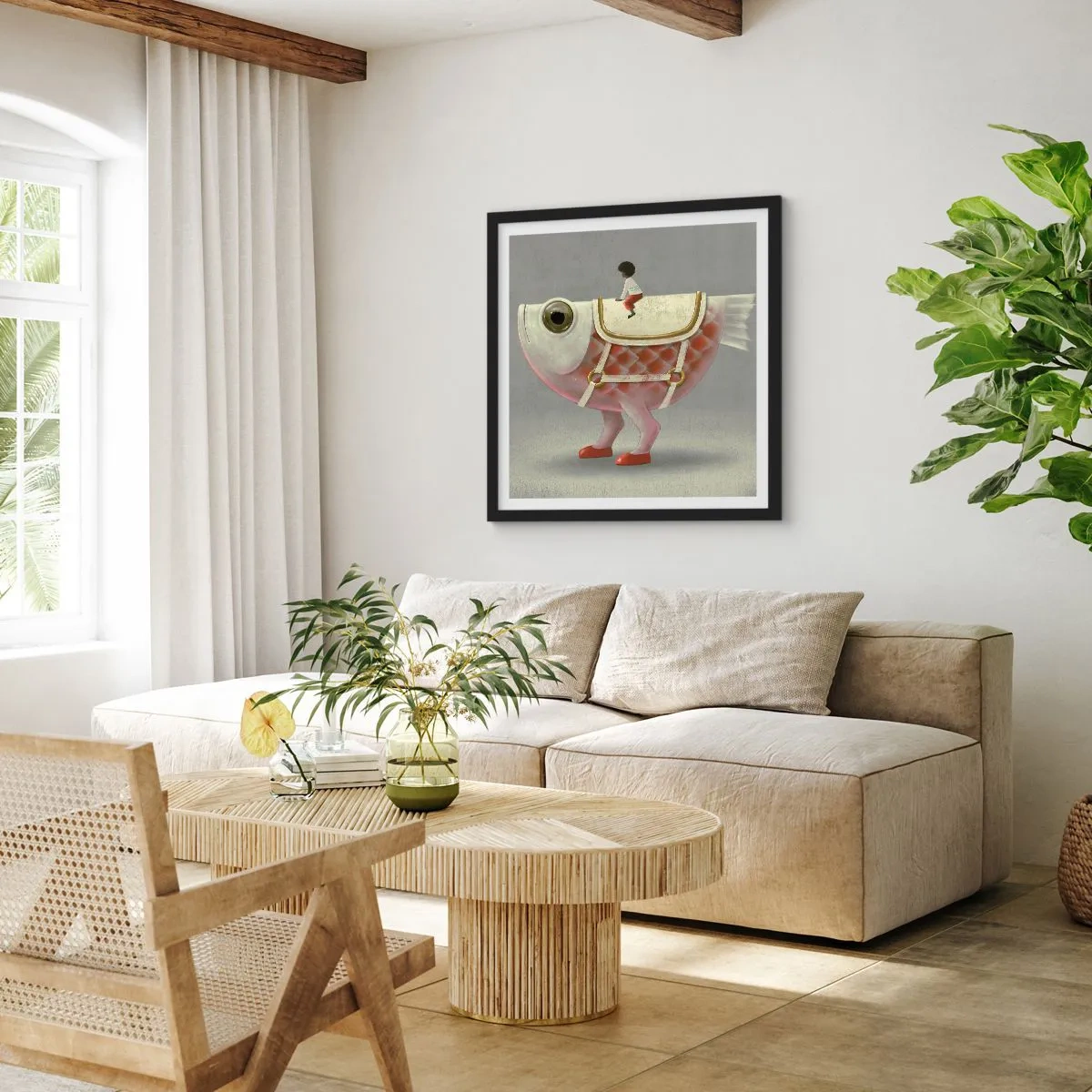 Plagát v čiernom ráme - Rybí jazdec - 60x60 cm