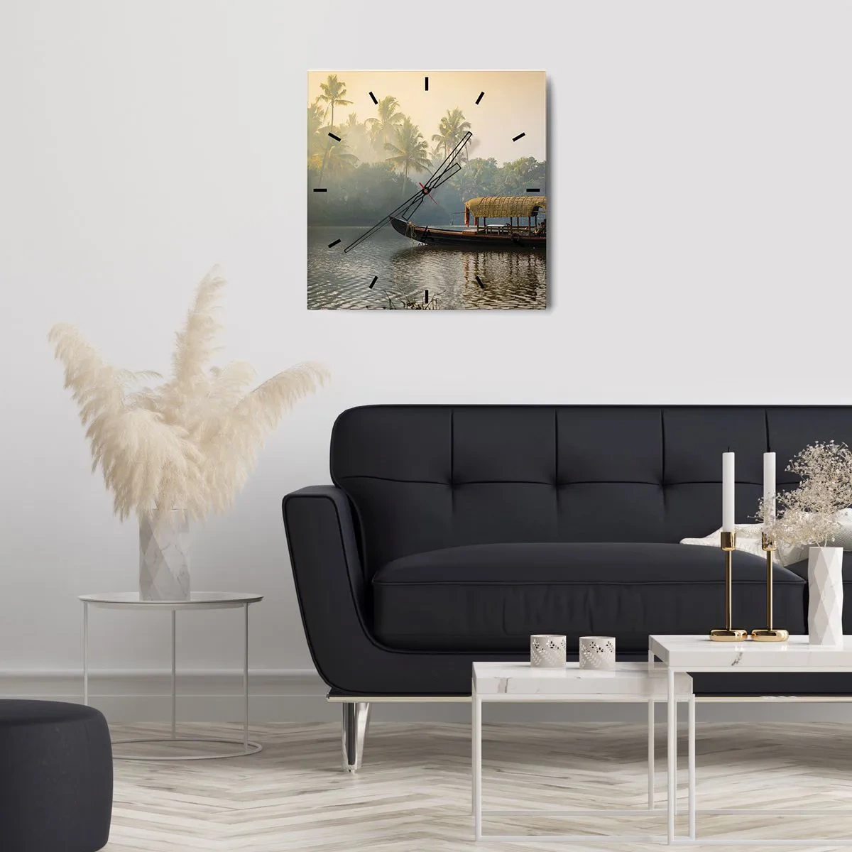 Nástenné hodiny - Dom na rieke - 40x40 cm