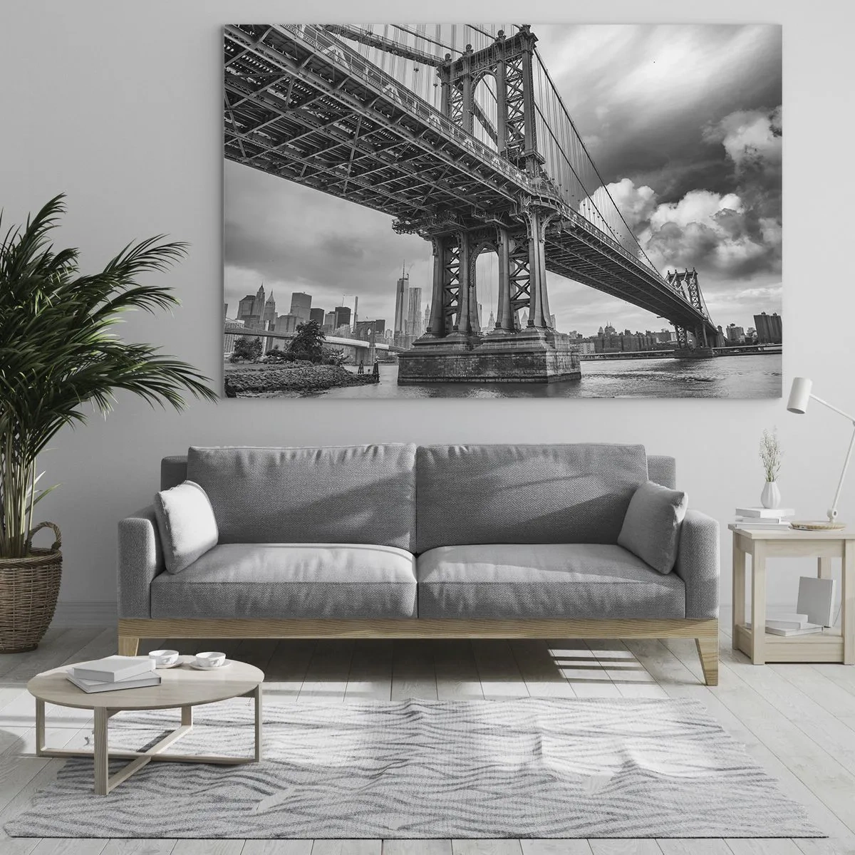Obraz na skle - Visutý most v monochromatickom prostredí - 70x50cm - Do srdca mesta - Moderná nástenná dekorácia do obývacej izby a spálne ARTTOR