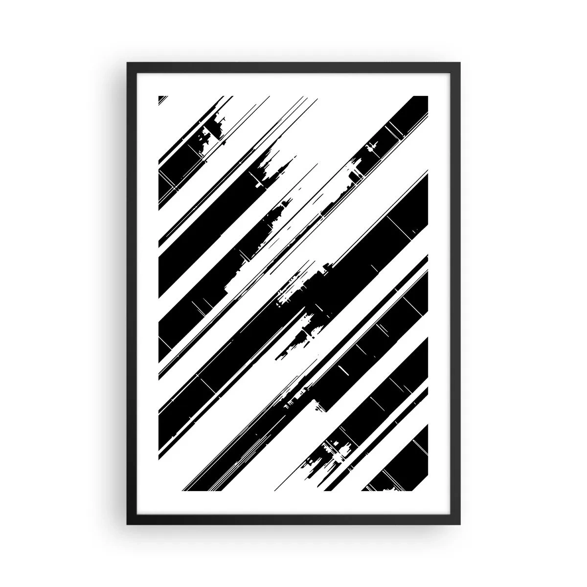 Plagát v čiernom ráme - Minimalistická čiernobiela abstrakcia s geometrickými líniami - 50x70cm - Intenzívna a dynamická kompozícia - Moderná nástenná dekorácia do obývacej izby a spálne ARTTOR