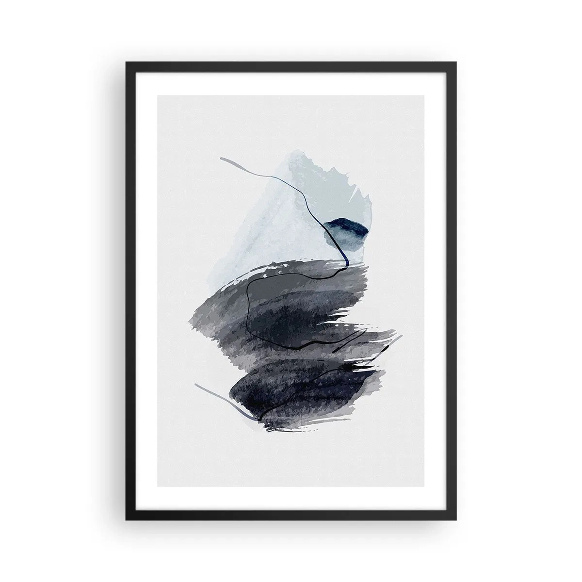 Plagát v čiernom ráme - Abstraktné ťahy štetcom v odtieňoch sivej - 50x70cm - Intenzita a pohyb - Moderná nástenná dekorácia do obývacej izby a spálne ARTTOR