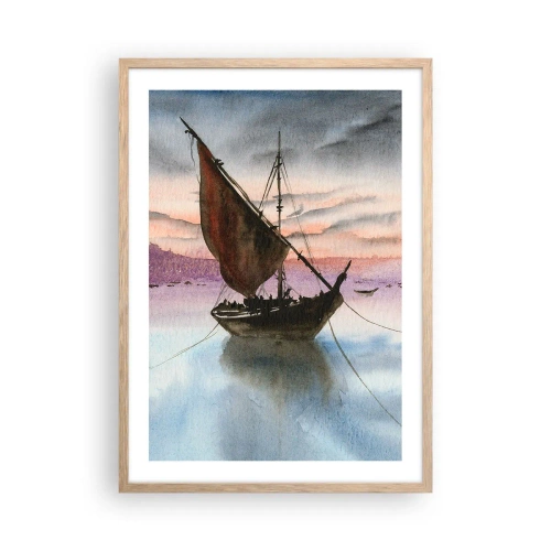 Plagát v ráme zo svetlého duba - Večer v prístave - 50x70 cm