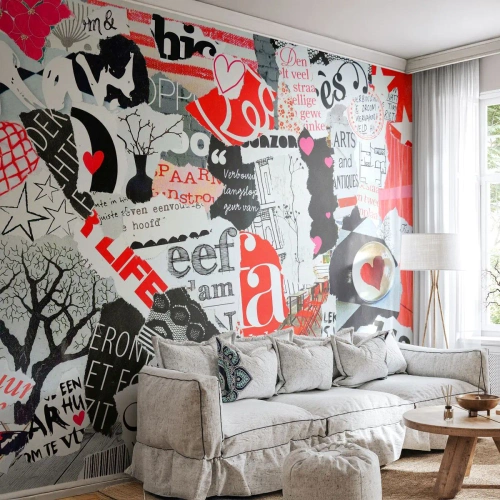 Samolepiaca Fototapeta Deluxe Sticker - Hipsterská koláž - Graffiti, Nástenná maľba, Vintage - 500x350 cm