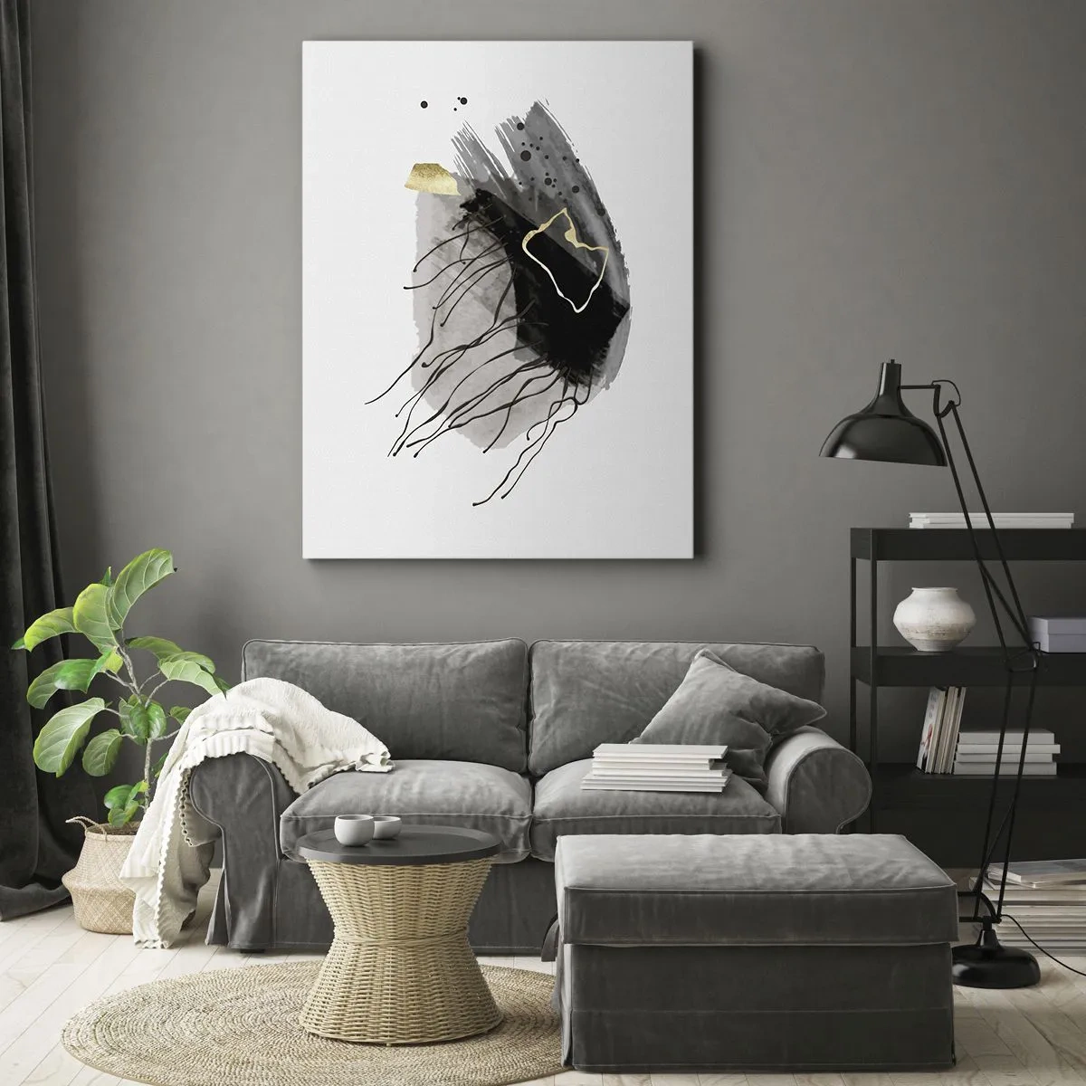 Obraz na plátne - V čiernej a zlatej - 50x70 cm