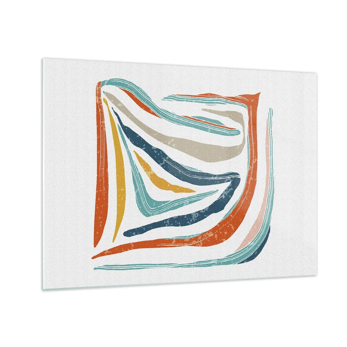 Obraz na skle - Farebné pruhy vytvárajú dynamickú abstrakciu na bielom pozadí - 70x50cm - Priateľsky usmievavá abstrakcia - Moderná nástenná dekorácia do obývacej izby a spálne ARTTOR