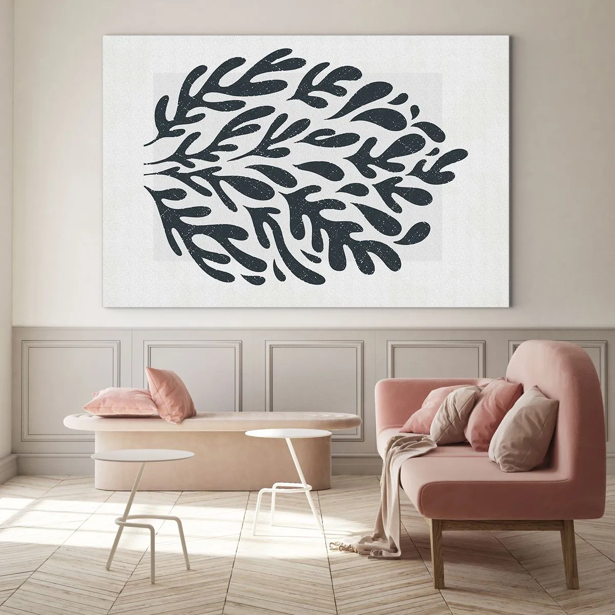 Obraz na skle - Čierna organická forma na bielom pozadí - 70x50cm - Tvary prírody - Moderná nástenná dekorácia do obývacej izby a spálne ARTTOR