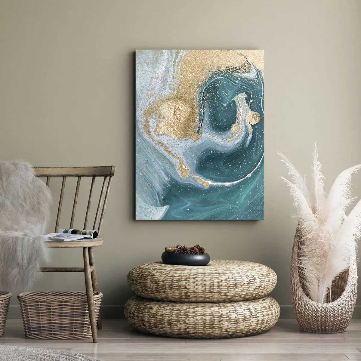 Obraz na plátne - Vír zlatej a tyrkysovej - 45x80 cm