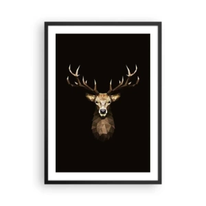 Plagát v čiernom ráme - Geometrický obraz jeleňa na čiernom pozadí - 50x70cm - Kubistický jeleň - Moderná nástenná dekorácia do obývacej izby a spálne ARTTOR