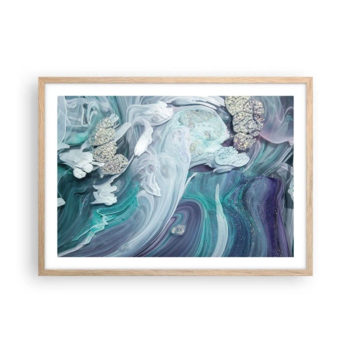 Plagát v ráme zo svetlého duba - Prúdy modrej - 70x50 cm