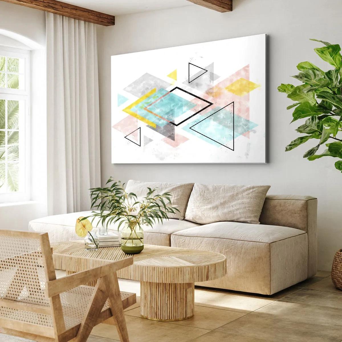 Obraz na plátne - Farebné geometrické vzory na bielom pozadí - 70x50cm - Geometrická hračka - Moderná nástenná dekorácia do obývacej izby a spálne ARTTOR