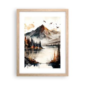 Plagát v ráme zo svetlého duba - Zlatá jeseň na horách - 30x40 cm