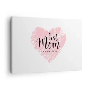 Obraz na plátne - Ružové srdce s nápisom „Najlepšia mama, ďakujem“ na bielom pozadí - 70x50cm - Vždy pravá chvíľa - Moderná nástenná dekorácia do obývacej izby a spálne ARTTOR