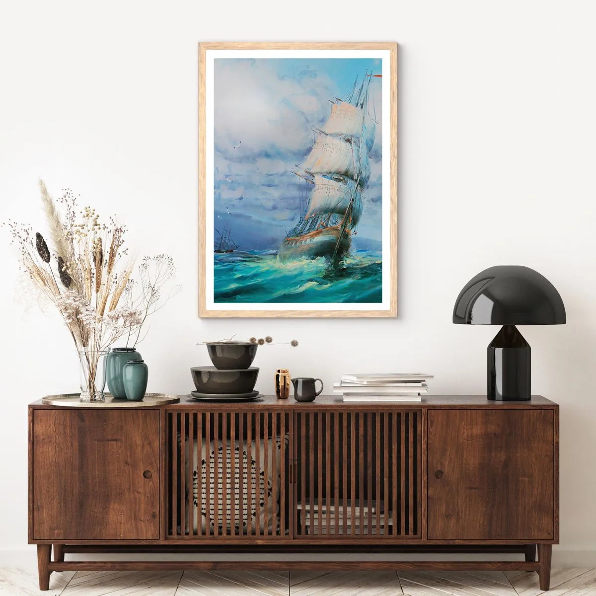 Plagát v ráme zo svetlého duba - Šťastnú cestu - 61x91 cm