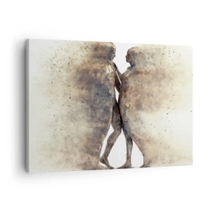 Obraz na plátne - Abstraktné duo siluet v piesočnatých odtieňoch - 70x50cm - Z prachu povstali, aby milovali - Moderná nástenná dekorácia do obývacej izby a spálne ARTTOR