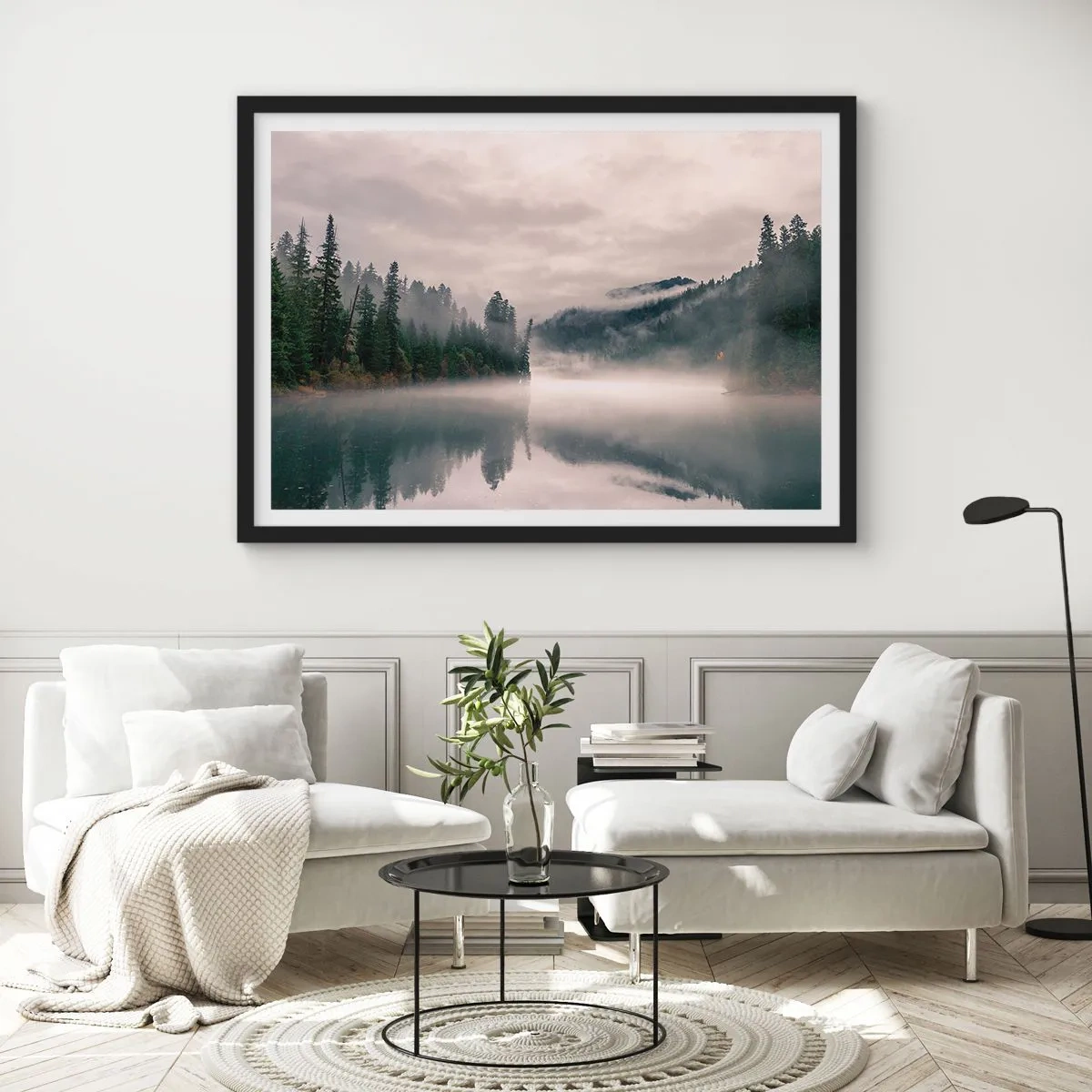 Plagát v čiernom ráme - V zamyslení, v hmle - 100x70 cm