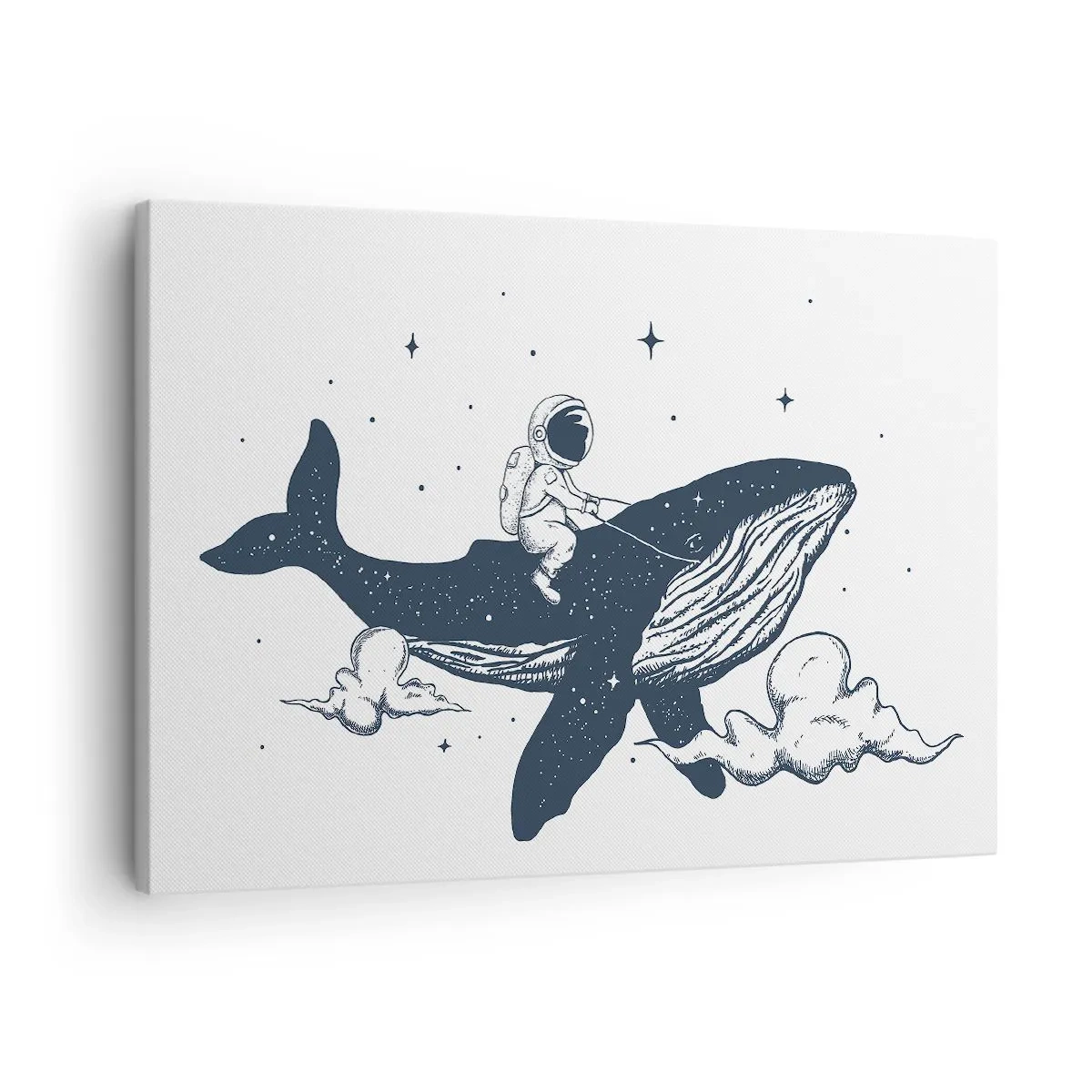 Obraz na plátne - Astronaut na veľrybe plávajúcej vo vesmíre - 70x50cm - Vesmírne dobrodružstvo - Moderná nástenná dekorácia do obývacej izby a spálne ARTTOR