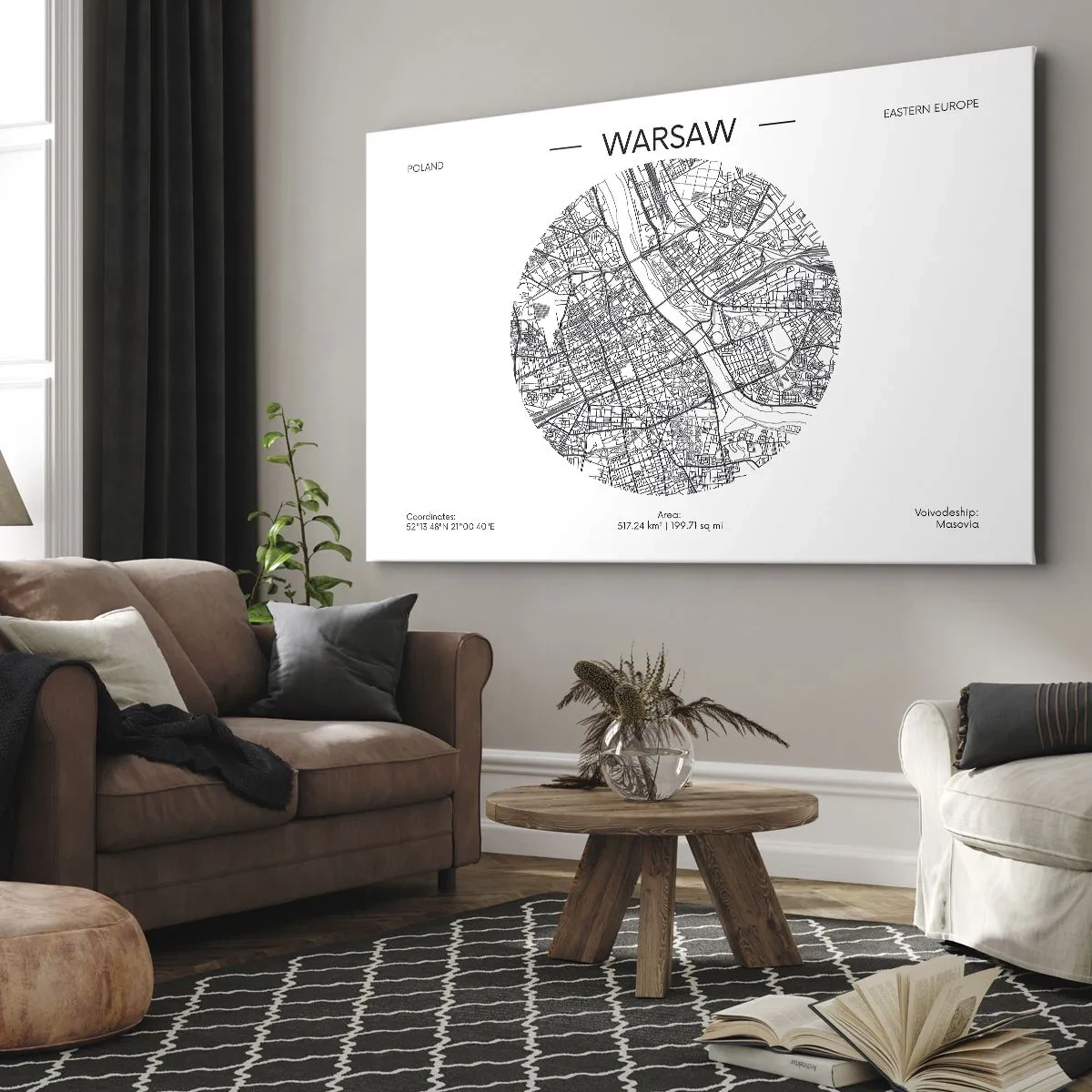 Obraz na plátne - Mapa Varšavy v minimalistickom štýle - 70x50cm - Anatómia Varšavy - Moderná nástenná dekorácia do obývacej izby a spálne ARTTOR