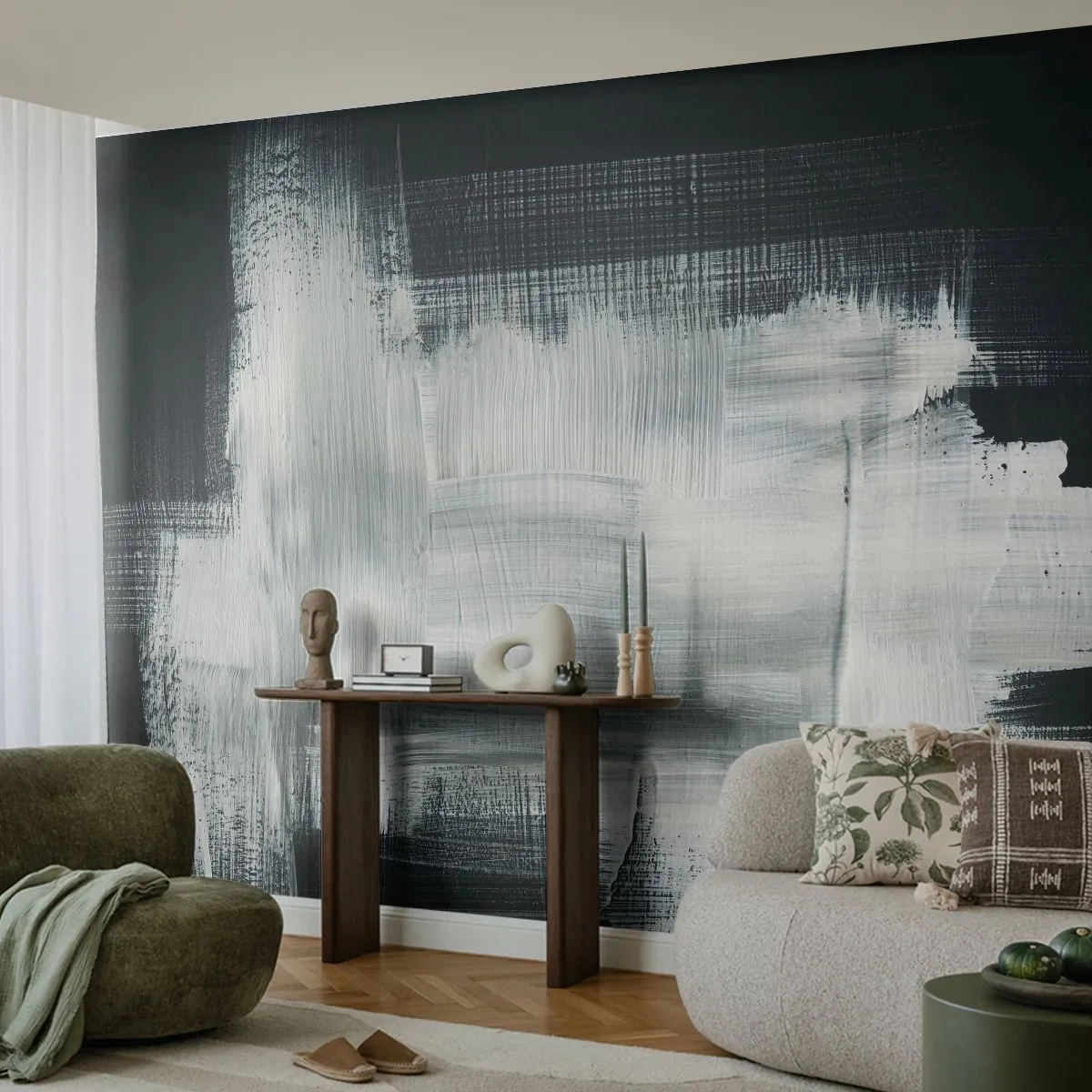 Fototapeta Premium Canvas - Utkané zvisle a vodorovne - Abstrakcia, Kus, Čierna a biela - 250x175 cm